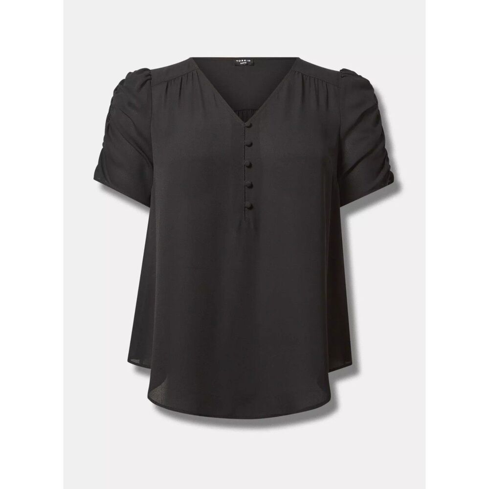 Torrid Harper Georgette V-Neck Ruched Sleeve Blouse, NWT! Size 5